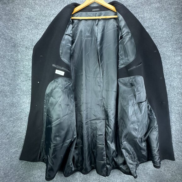Calvin Klein Overcoat Mens 58R Black Wool Cashmere Blend Classic 3 Button - Picture 4 of 16